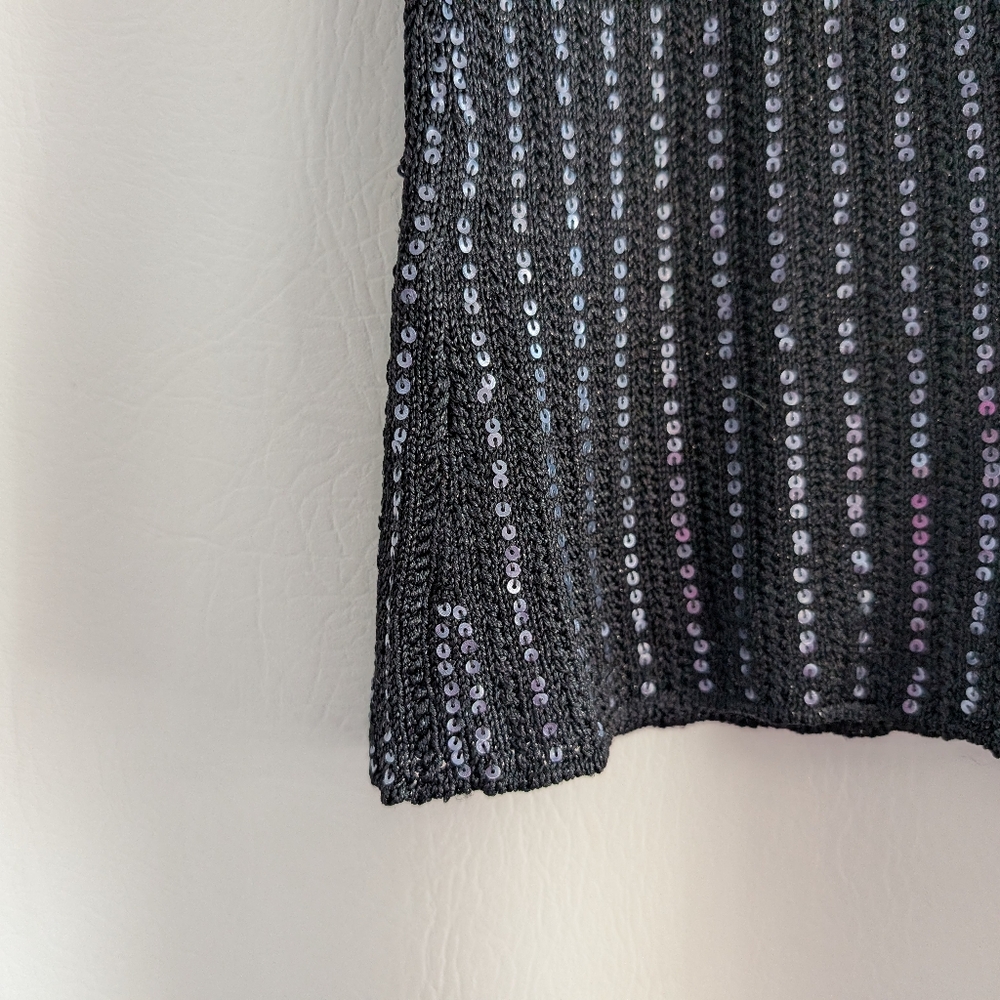 Sigrid Olsen Black Silk Blend Silver Sequin Stripes Sleeveless Knit Pullover Top - Picture 10 of 14